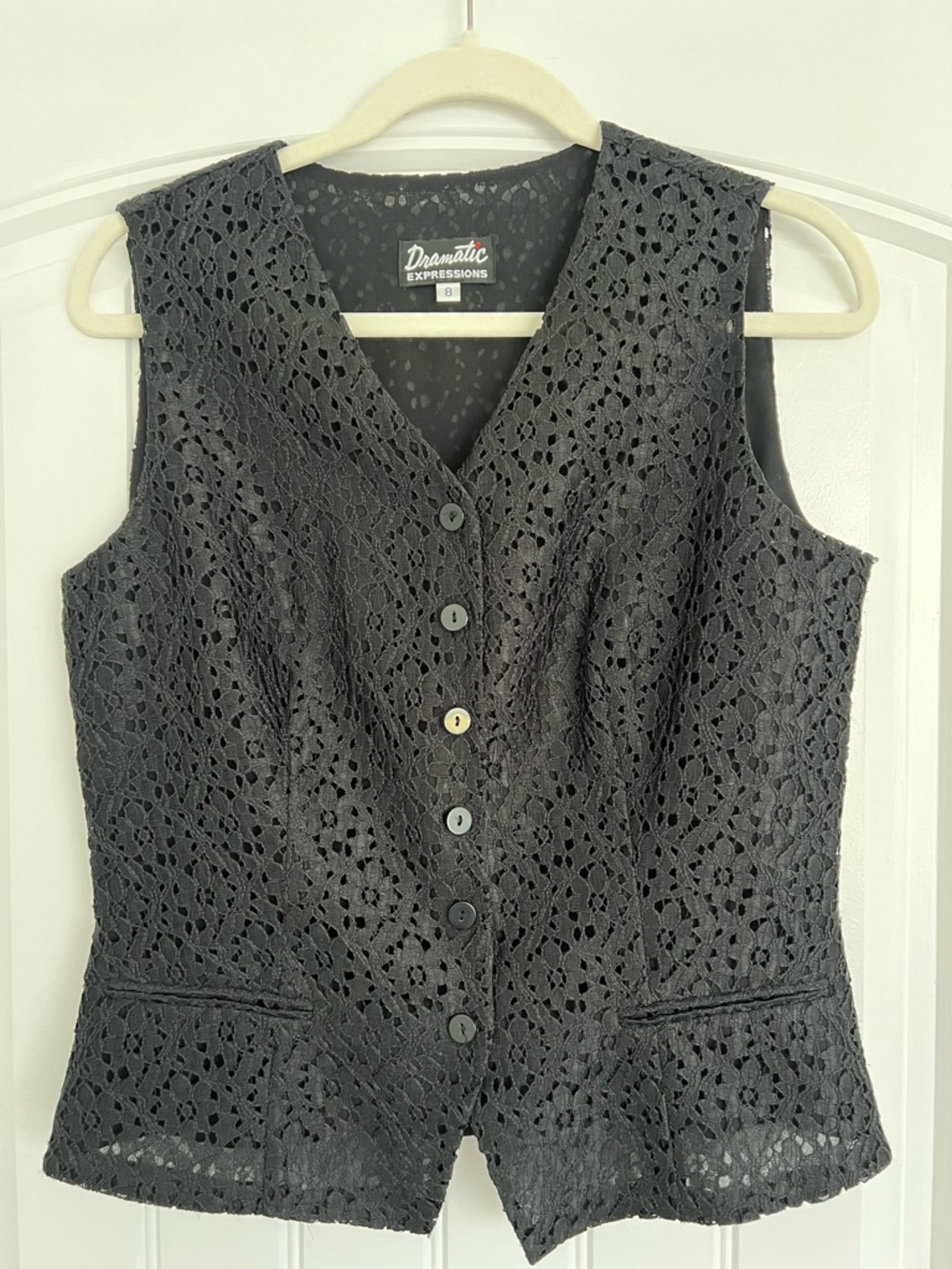 Vintage Style Black Lace Vest Top Button Front Y2K Grunge Goth